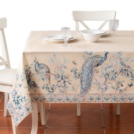 Maison d' Hermine Premium Table Cloth Square Table 100% Combed Cotton 70 x 70 Inches Tablecloth Reusable Decorative for Dining Room, Farmhouse, Party, Festive & Wedding - Peacock Utopia - Sandy Beach