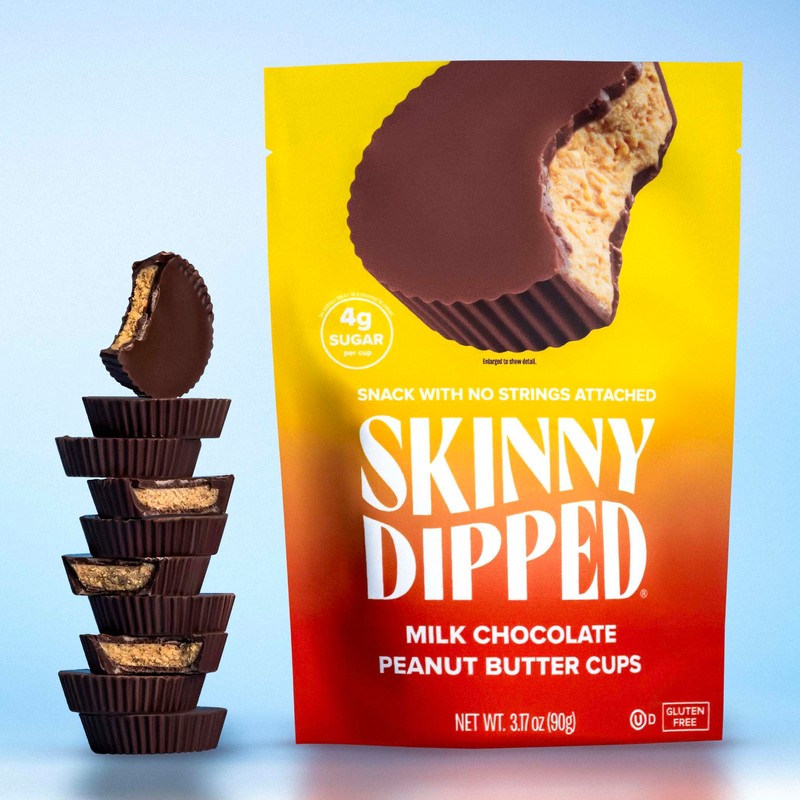 SkinnyDipped Milk Chocolate Peanut Butter Cups, 4g Sugar, Low Sugar,