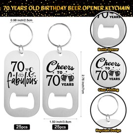 Tioncy 50 Sets 70th Birthday Party Favors for Guests Beer Bottle Opener Keychains Thank You Cards Organza Bags Rope Bulk Birthday Souvenirs Gift for Adult Birthday Anniversary Weeding Party Favors