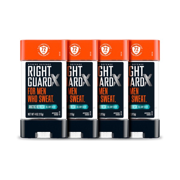 Right Guard Xtreme Defense Antiperspirant & Deodorant Gel | 5-in-1 Protection For Men | Blocks Sweat 2X Longer | 72-Hour Odor Control | Arctic Refresh Scent, 4 oz. (4 count)