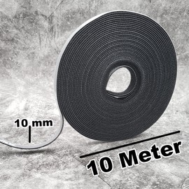 MatoSan® 10m Klett Kabelbinder - Zuschneidbares Klettband für Kabelmanagement - Klettbandrolle 10mm Breit - Wiederverwendbarer Kabel-Organizer mit Klettverschluss für Schreibtisch und Büro (Schwarz)