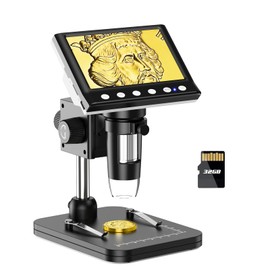 Leipan LPM7 Microscopio de monedas de 4.3 pulgadas, microscopio digital IPS para adultos, lupa de monedas con 8 luces LED, compatible con Windows, incluye tarjeta de memoria de 32 GB