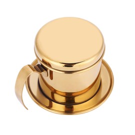 HERCHR Vietnamese Coffee Dripper, Stainless Steel Vietnamese Coffee Maker Powder Capacity 15g, Heavy-Duty Small Phin Drip Filter, Dishwasher Safe, Home Use, Travel, Camping, Gift Sets (Gold)