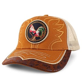 Trendy Apparel Shop Rooster Embroidered Trucker Mesh Baseball Cap - Tan Khaki