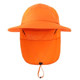 Home Prefer UPF 50+ Boys Sun Hat with Neck Flap Summer Beach Hat Kids Safari Hat (Orange)