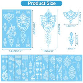 DPKOW Blue Luminous Temporary Tattoos, 10pcs Glow in the Dark Tattoo Stickers Indian Lace Temporary Tattoos for Women Girls Hand Arm Body Face Art, Neon Mandala Flower Temporary Tattoos Party Favours