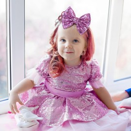 Lanmerry Hair Clip for Girls, 5 inches Sequins Large Bow with Alligator Clip, Hair Accessories for Women Teens Babies Toddlers Purple