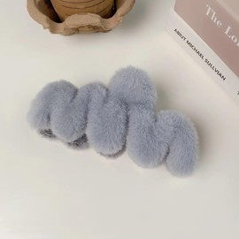 Extra Large Fluffy Wave Shaped Hair Clip (Grey)