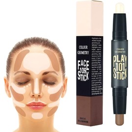 Bluemega Palo de Contorno 2 en 1 Maquillaje Highlight Shading Kit, 2# Natural y bronceador, Corrector Iluminador de Contorno de Doble Cabezal, Impermeable, Duración Larga, Para Piel Sensible