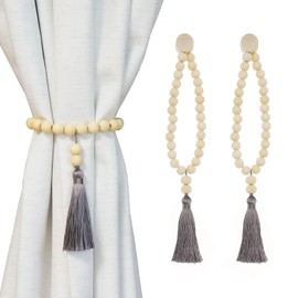 HIASTRA Magnetic Tassel Curtain Tiebacks - Elegant Decorative Window Holdbacks Tie Backs with Strong Magnets for Drapes, Curtains, Sheers - Set of 2, Grey