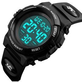 Boys Digital Multifunction 50M Waterproof Alarm Stopwatch Calendar EL Backlight 12H/24H Sports Watch (Black)