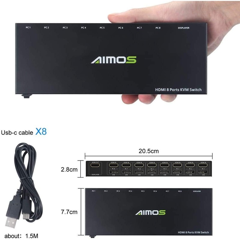HDMI KVM Switch 8 Port 4K@30Hz, 8 in 1 Out