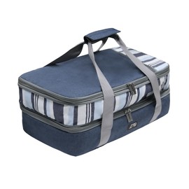 JLDTOP Double Insulated Casserole Carrier for Hot or Cold Food, Lasagna Lugger Tote Bag for Potluck Parties, Cookouts, Parties, Picnic, Beach, Food Warmer Bag, Fits 9"x13" Baking Dish(Blue)