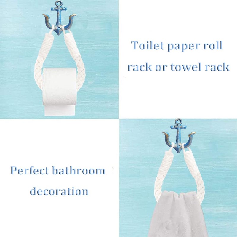 Amerla 2 Pcs White Nautical Rope Toilet Paper Holder Wall-Mounted