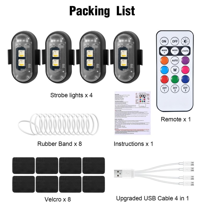 4PCS Wireless LED Strobe Lights with Remote Control, 8 Colors