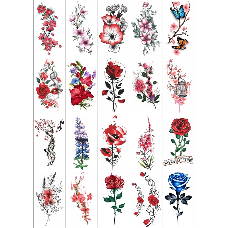 Womaha Flower Series 20 Sheets Color Temporary Tattoos for Women
