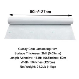 INTBUYING Cold Laminating Film 1968x50 (50x1.27m) Glossy Cold Laminating Film 2Mil Thickness Glossy Cold Roll Laminating Film for Laminator Machine
