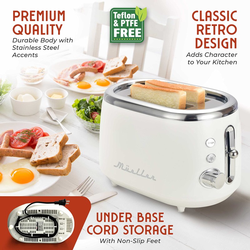 MUELLER HOME Retro Toaster 2 Slice, 7 Browning Levels, 3