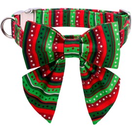 Lionet Paws Christmas Dog Collar with Bowtie, Dog Sailor Bow Collar with Metal Buckle for Dogs and Cats, Adjustable Comfortable Dog Collar Girl Gift，XXS, Neck 7-11 in