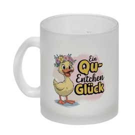 Gelbe Ente Glas Tasse - Ein Qu-ENTCHEN Glück Lustige Tasse für Kaffeeliebhaber mit Spruch