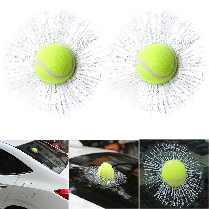 3D Simulation Tennis Break Glass Car Window Sticker, Baseball Broken