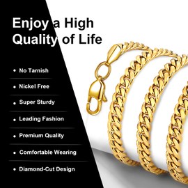 Evegfts Gold Chain for Men, 9MM Diamond Cut Men Necklaces Cuban Link Chain Necklace for Men Women Super Sturdy Shiny Mens Chain 20 Inch
