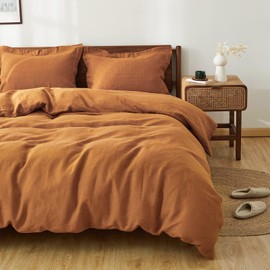 Simple&Opulence 100% Linen Duvet Cover Set, 3 PCS Natural French Flax Rust Duvet Cover King Size, Breathable Soft Comfy Linen Bedding Comforter Cover with 2 Pillowcases(Rust, 104"x92")