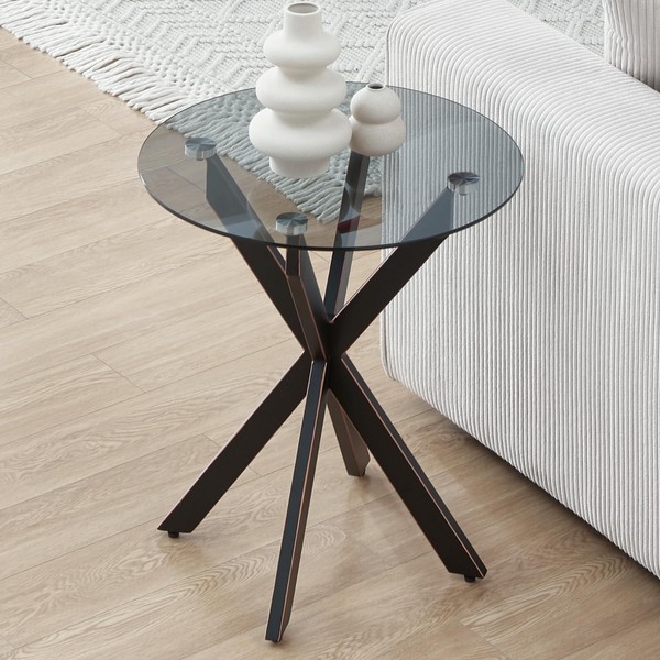 Modern Glass End Table, Small Round Side Table for Couch,