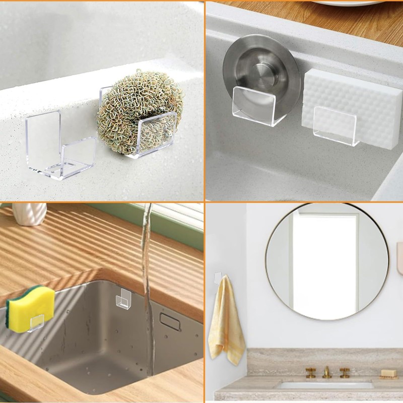 MOROBOR Adhesive Sponge Holder, 2pcs Acrylic Dish Sponge Holders for