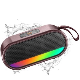 Portable Bluetooth Speaker, Punchy Bass Wireless Speaker with LED Lights, 2200mAh, Portable S peaker Up to 10H Playtime, Built-in Mic, Bluetooth 5.3, IPX6 Waterproof for Home/Party/Outdoor/Beach Red