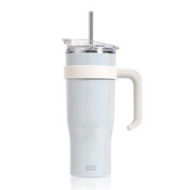 CHICNOOK 40 oz Tumbler with Handle and 2 Straws, Rainbow Stainless Steel Vacuum Insulated Tumbler for Hot and Cold Drinks, Water Bottle with Straw, Rainbow Stainless Steel Drinking Cups, Sea Sky Blue