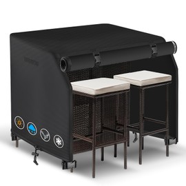 SUNICO 41 Inch Outdoor Patio Bar Set Cover with Split Zipper, Heavy Duty 600D Oxford Fabric Outdoor Wicker Bar Covers Waterproof, Wicker Bistro Set with Two Stools Cover, 41"L X 38"W X 40"H