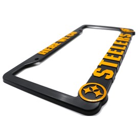 LP Frameworks Here We Go Steelers for Pittsburgh 3D Raised License Plate Frame | 1 Pack Car License Plate Cover | Universal US Car Black License Plate Holder | Auto Accessories (Car, Truck and SUV)
