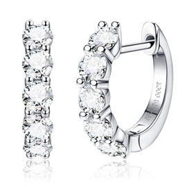 Kakonia Moissanite Hoop Earrings,2.0ct D Color Brilliant Round Cut Lab Created Diamond Earrings 18K White Gold Sterling Silver Huggie Earring for Women Men Wedding Earrings Silver/Gold