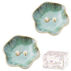 Trinket Dish for Women – 2pcs Gift for Her, Mum, Girl Sea Green Ceramic Jewelry Ring Holder Trays, Aesthetic Room Decor, Cute Bedroom Accessories, Friendship, Birthday, Christmas, Housewarming