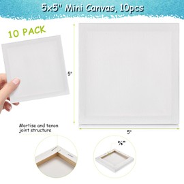 10PCS Mini Canvases for Painting – 5 x 5 in Bulk Small Square Stretched Canvases, 2/5 in Thick Blank Canvas for Students, Art Supplies, School & Home Crafts
