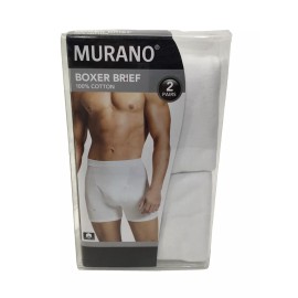 Murano Men's Solid 2 Pack Cotton Boxer Brief, Color White, Size S-28/30