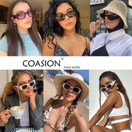 COASION Retro 90s Rectangle Sunglasses for Women Fashion Sun Glasses Vintage Small Square Frame UV400 Protection Eyewear (Blue/Grey)