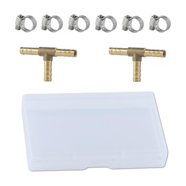 GOLD DEER 2PS 1/4" 3 Ways Brass Hose Splicer Fitting With 6 PCS Hose Clamp Brass Barb Tee Fittings ID Hose Pipe Fitting T-Shaped 3 Way Union Intersection Fitting Barbed Tee Connector for Oil Water Air