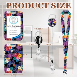 Tropical Flower Badge Holder Reel Lanyard ID Card Badge Holder Retractable Name Tag Clips for Doctors/Nurses/Teachers/Office Workers