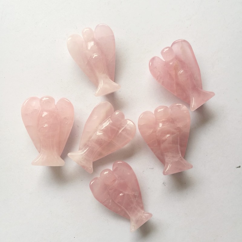 Manekieko Natural Rose Quartz Guardian Angel Statue, 50 mm Hand