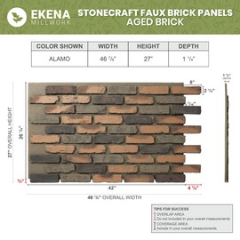 EverStone Aged Brick Faux Brick Panel, 46 7/8"W x 27"H x 1 1/4"D, Farmhouse Color
