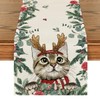 Artoid Mode Holly Flowers Eucalyptus Cat Christmas Table Runner, Winter,