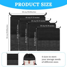 12 Pcs Dustproof Drawstring Bags for Handbags Purse Dust Bags Shoe Bags for Travel Dust Storage Bags Covers String Packing Organizer (Black, 4 Sizes)