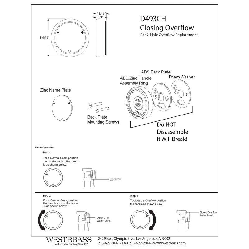Westbrass D493CHM-06 Universal Patented Deep Soak Round Replacement 2-Hole Bathtub