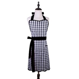 Love Potato 100% Cotton Vintage Gingham Kitchen Apron with Two Pockets, Small to Plus Size Ladies, Great Gift for Wife or Ladies, Black