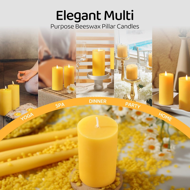 Natural Beeswax Pillar Candles,140 Hours Long Burning Pure Beeswax Candles