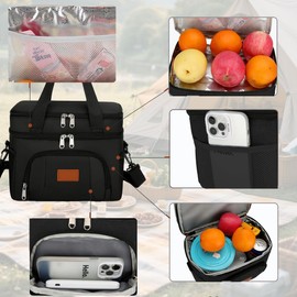 Insulated Lunch Bag for Men Women,13L Lunch Box Reusable Leakproof Cooler with Adjustable Shoulder Strap for Work Office Outdoor Picnic Camping, Beach, Waterproof Large Cooler Bag,Black