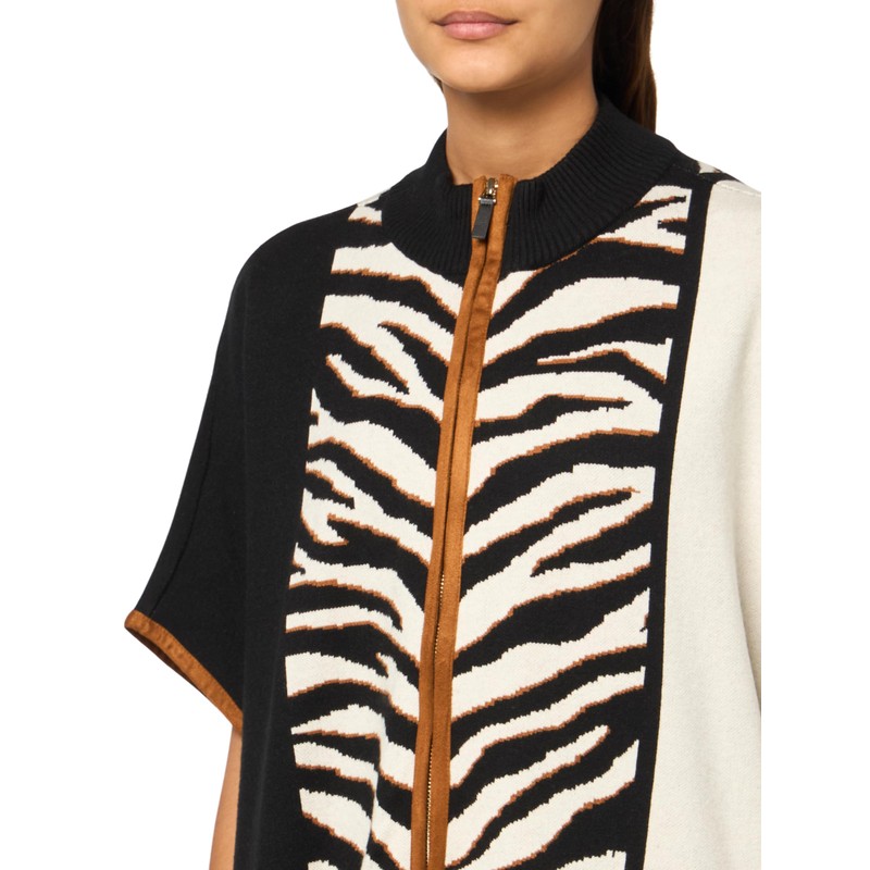 MULTIPLES Women's Mock Neck Front Zip Thru Collar Poncho, Multi