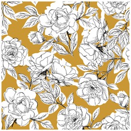 HAOKHOME 93171-2 Floral Wallpaper Peel and Stick Boho Removable Wall Paper Yellow/Black/White Vinyl Stick on Home Decorative for Bathroom 17.7in x 118in